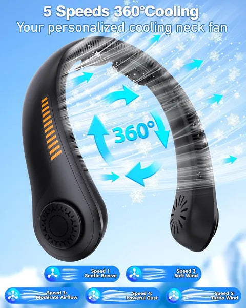 Portable Neck Fan - Rechargeable Personal Fan With Neck Support, 5-Speed Quiet Lightweight Long Lasting Neck Fan, Battery Operated Full Surround Cooling For Travel, Birthday Gifts For Men Women
