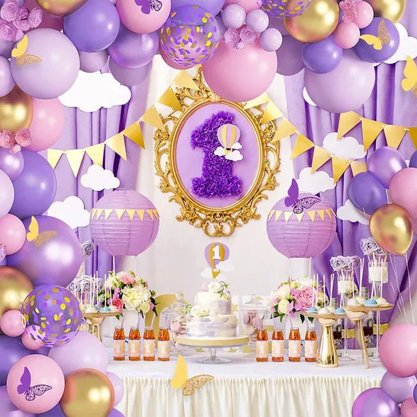 Purple Pink Butterfly Balloon Garland Arch Kit, Butterfly Baby Shower Decorations For Girl Women, Pink And Purple Gold Confetti Balloons For Birthday Bridal Shower Mothers Day Party Decorations