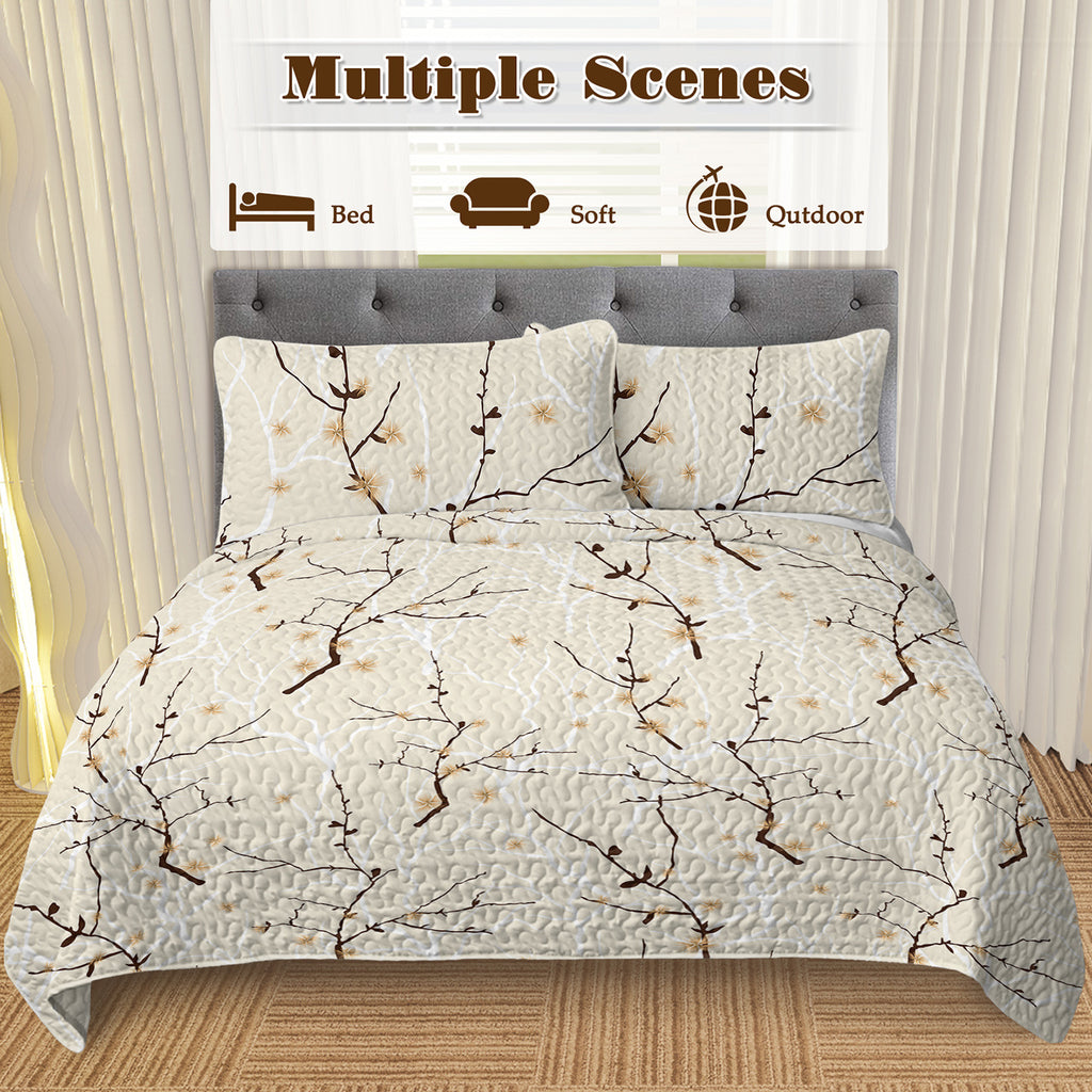 3pcs Minimalist Tree Branch Patterned Blankets Suitable For All Seasons, Including Flower And Autumn Leaf Bedding Sets With 2 Pillowcases, Suitable For Children And Adults