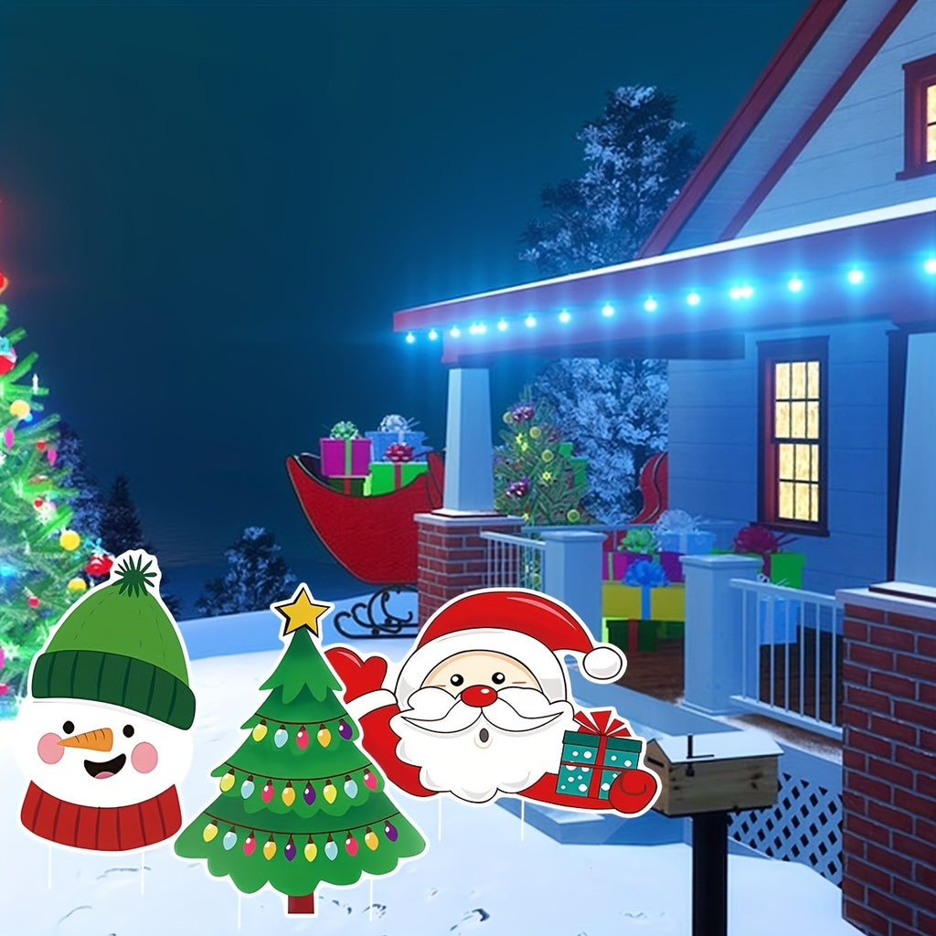 5 Pack Christmas Outdoor Yard Signs With Stakes Christmas Tree Reindeer Santa Gingerbread Snowman Signs Holiday Garden Sign For Xmas Winter Party Porch Lawn Walkway Decorations Outdoor Christmas Scene